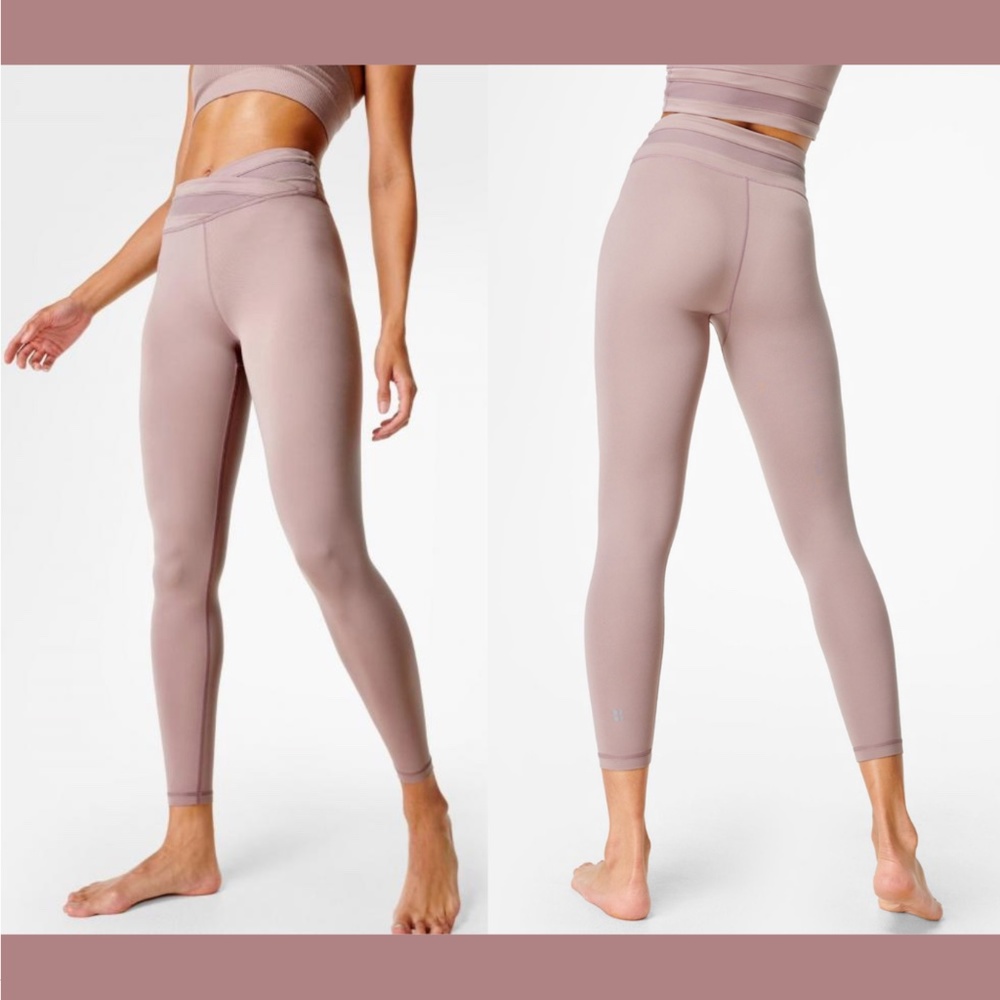 NWT SWEATY BETTY [ Large ] All Day‎ Crossover Waist 7/8 Leggings Dusk Pink